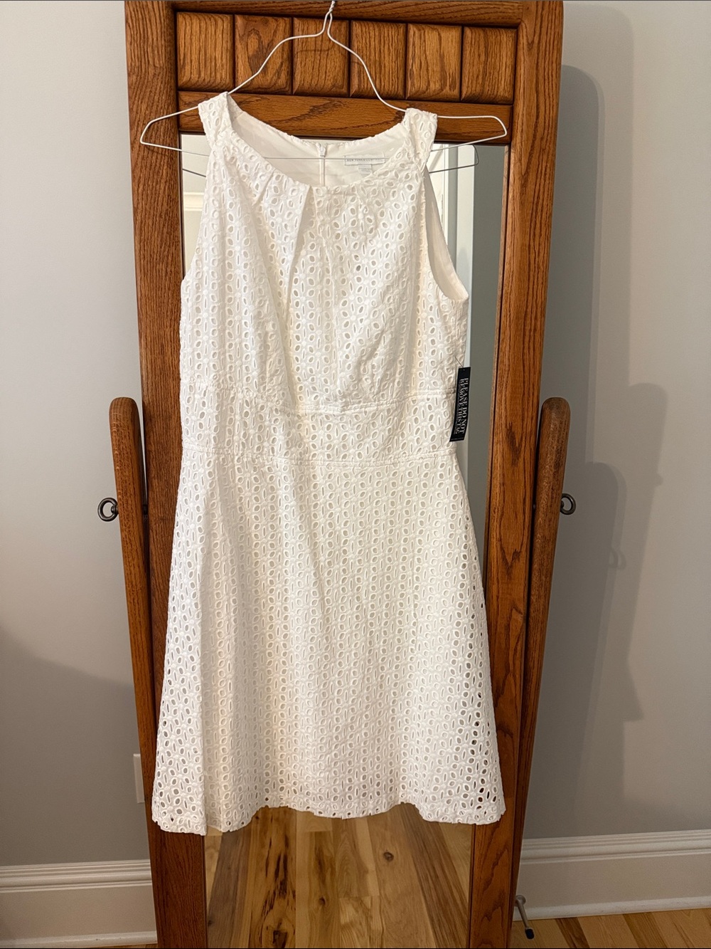 New York & Company White Eyelet Sleeveless A-Line Dress